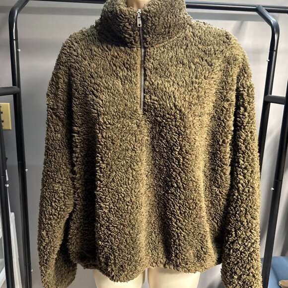 H&M Olive Green Sherpa Fleece Pullover NWT - Picture 11 of 11